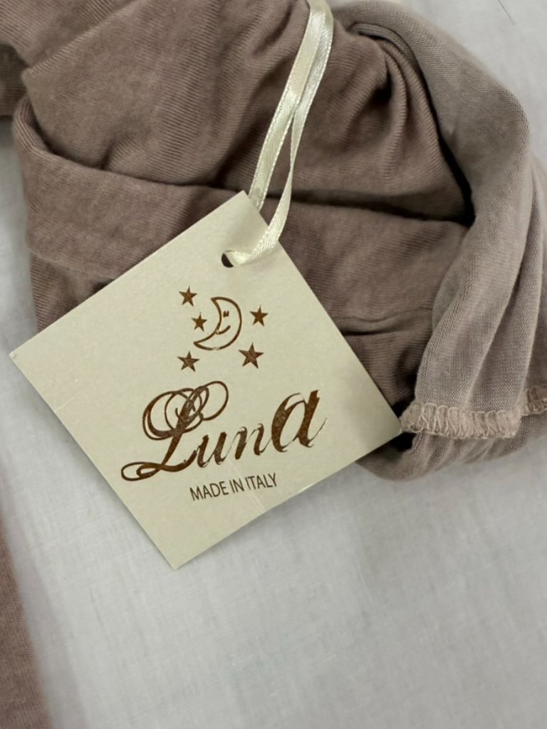 Nwt Luna Taupe Knit Lace Hem Roll Tab Sleeve Top Made In Italy Size Medium — image 7 of 8